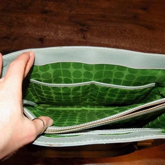 Kate Spade Pebbled Leather Satchel Women Medium Mint Green Good Triple Section - Picture 11 of 16